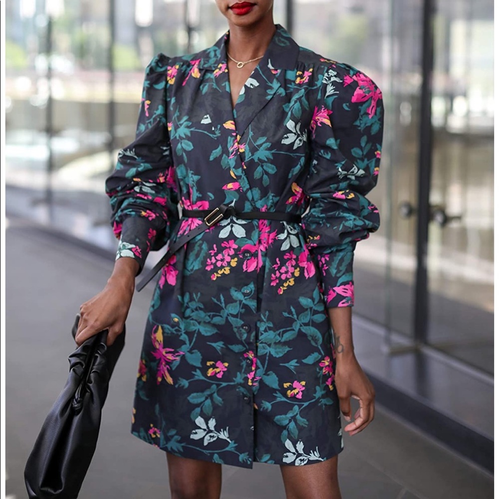 Floral Print Lapel-Collar Button-Front Dress